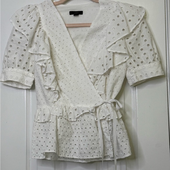 J. Crew White Puff Sleeve Wrap Blouse - Picture 9 of 11